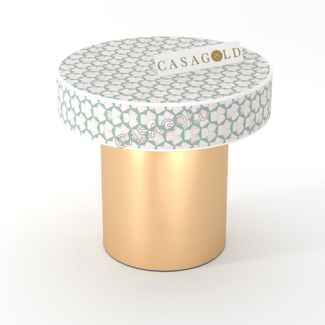 Antique Round Bone Inlay Bedside Table with Timeless Appeal