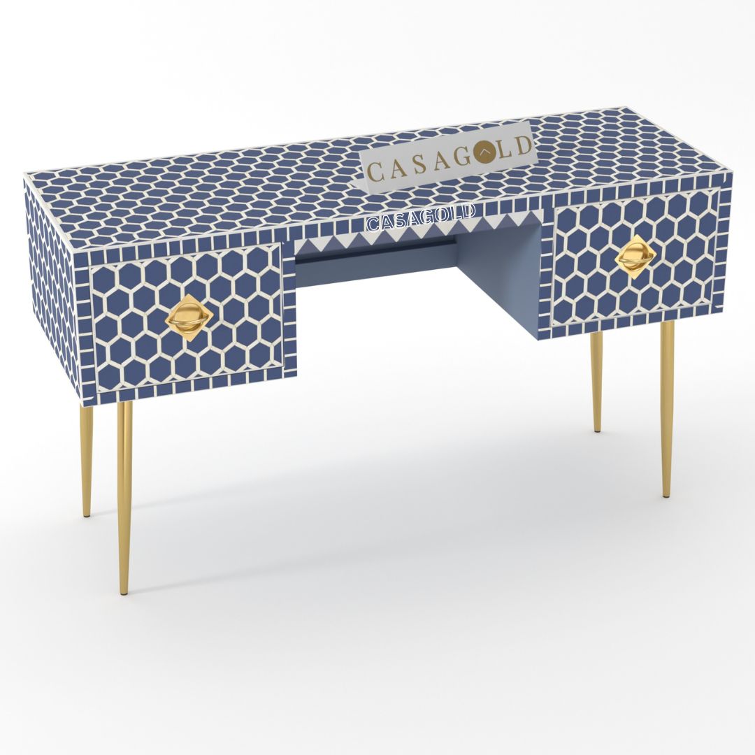 Antique brass-accented bone inlay office desk for vintage decor