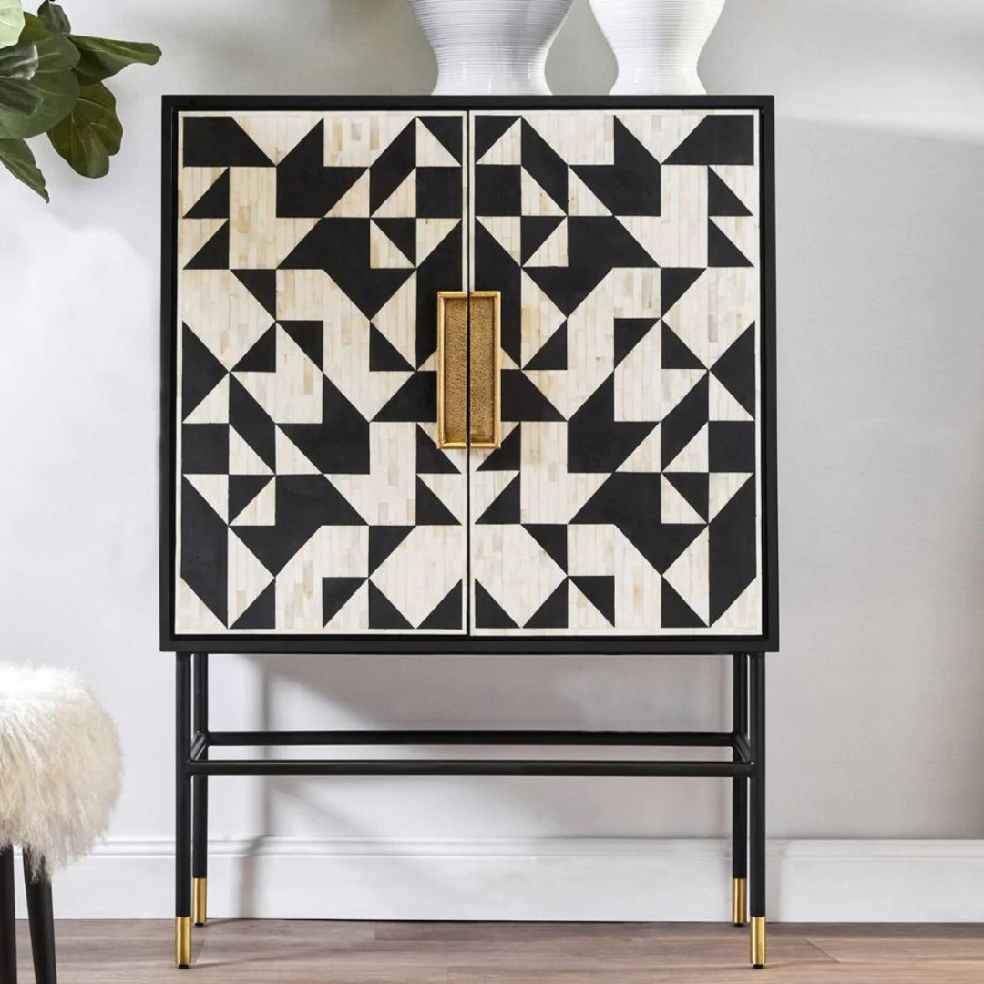 Antique kingsley White Bone Inlay Storage Cabinet
