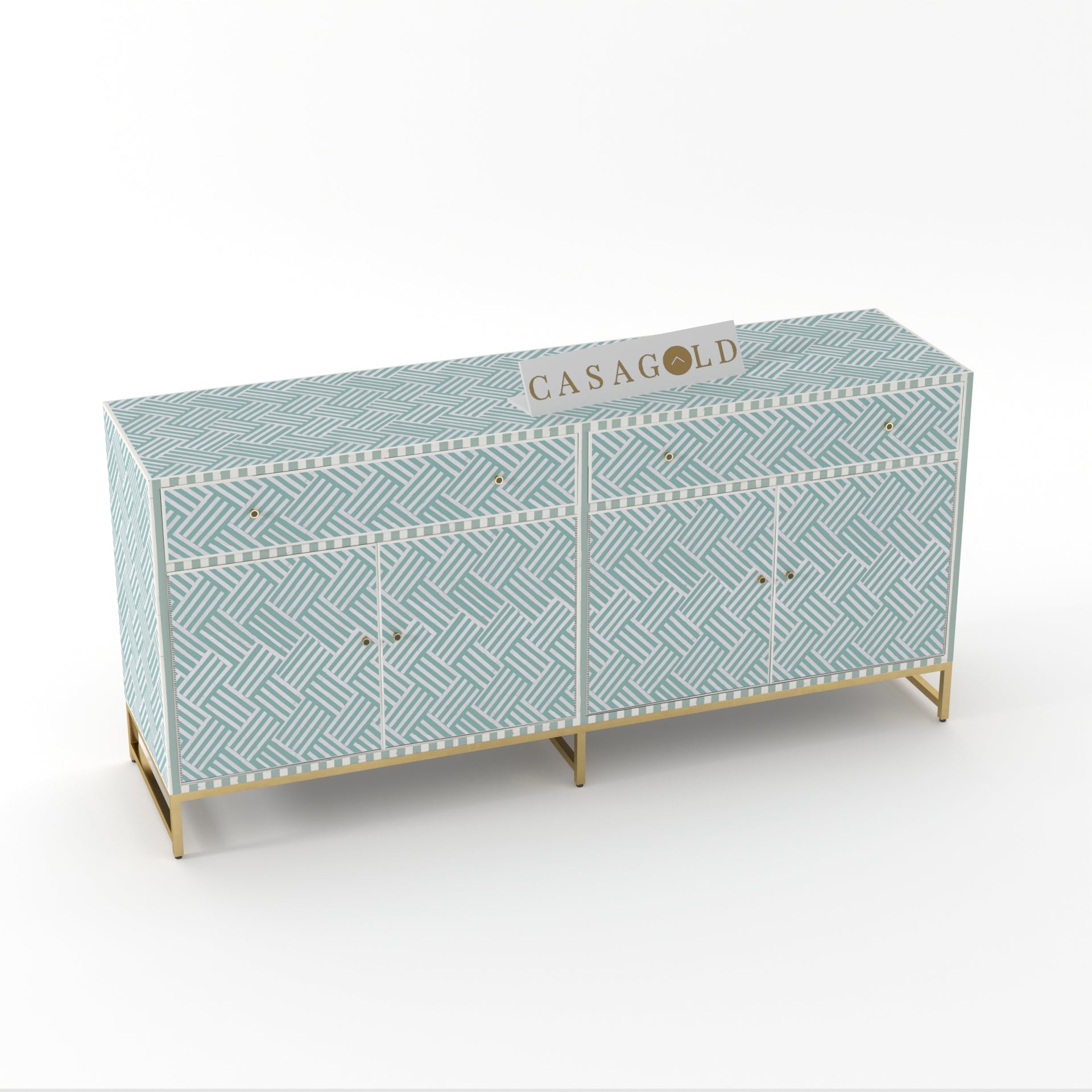 Artisan-made Seagreen bone inlay storage cabinet