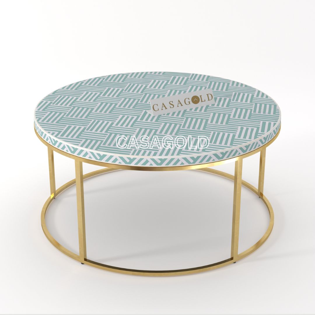 Artisan-crafted round bone inlay coffee table