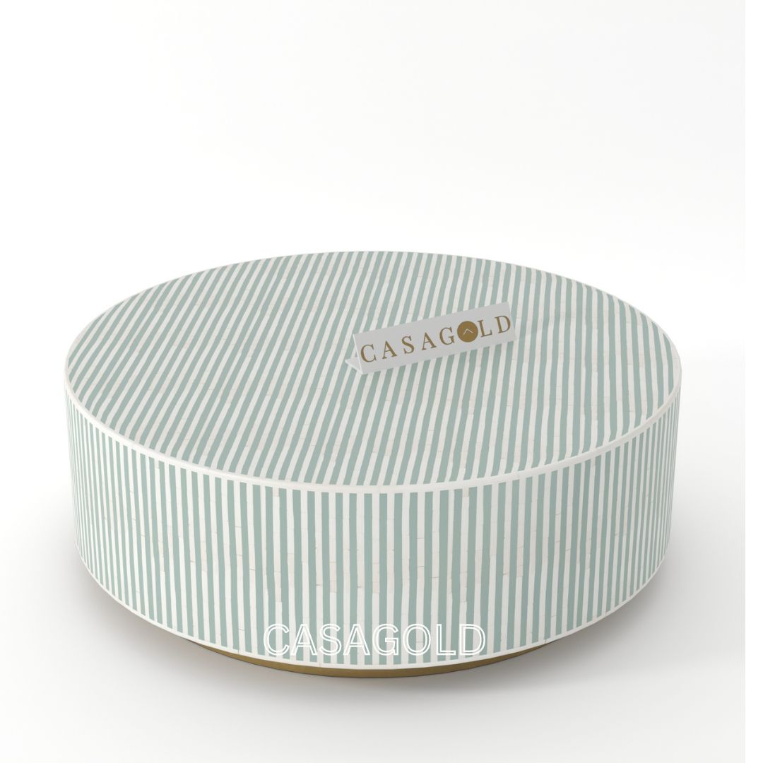 Artisan-crafted round bone inlay coffee table