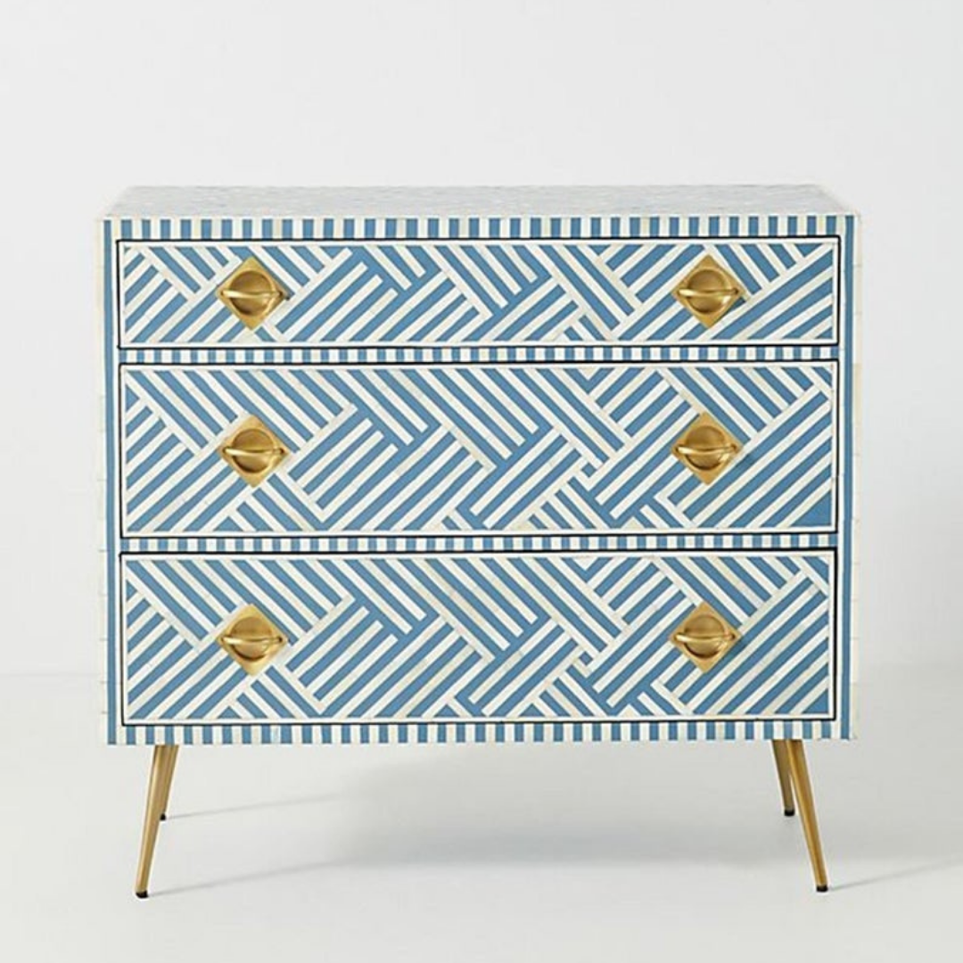Artistic Blue Bone Inlay Drawer Chest