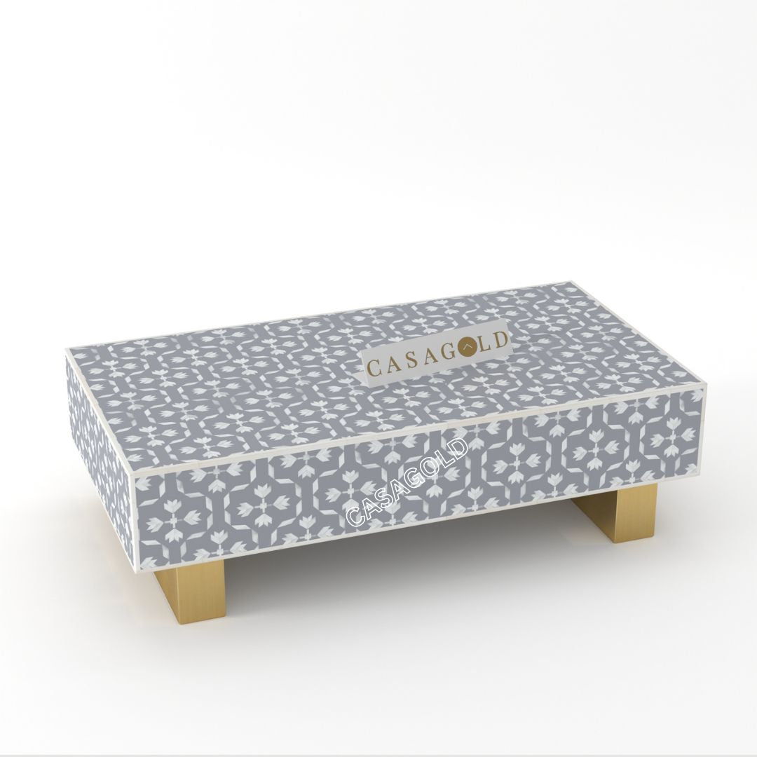 Artistic Floral Bone Inlay Rectangular Coffee Table