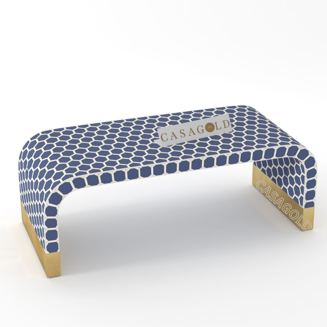 Artistic Honey Comb Bone Inlay Rectangular Coffee Table