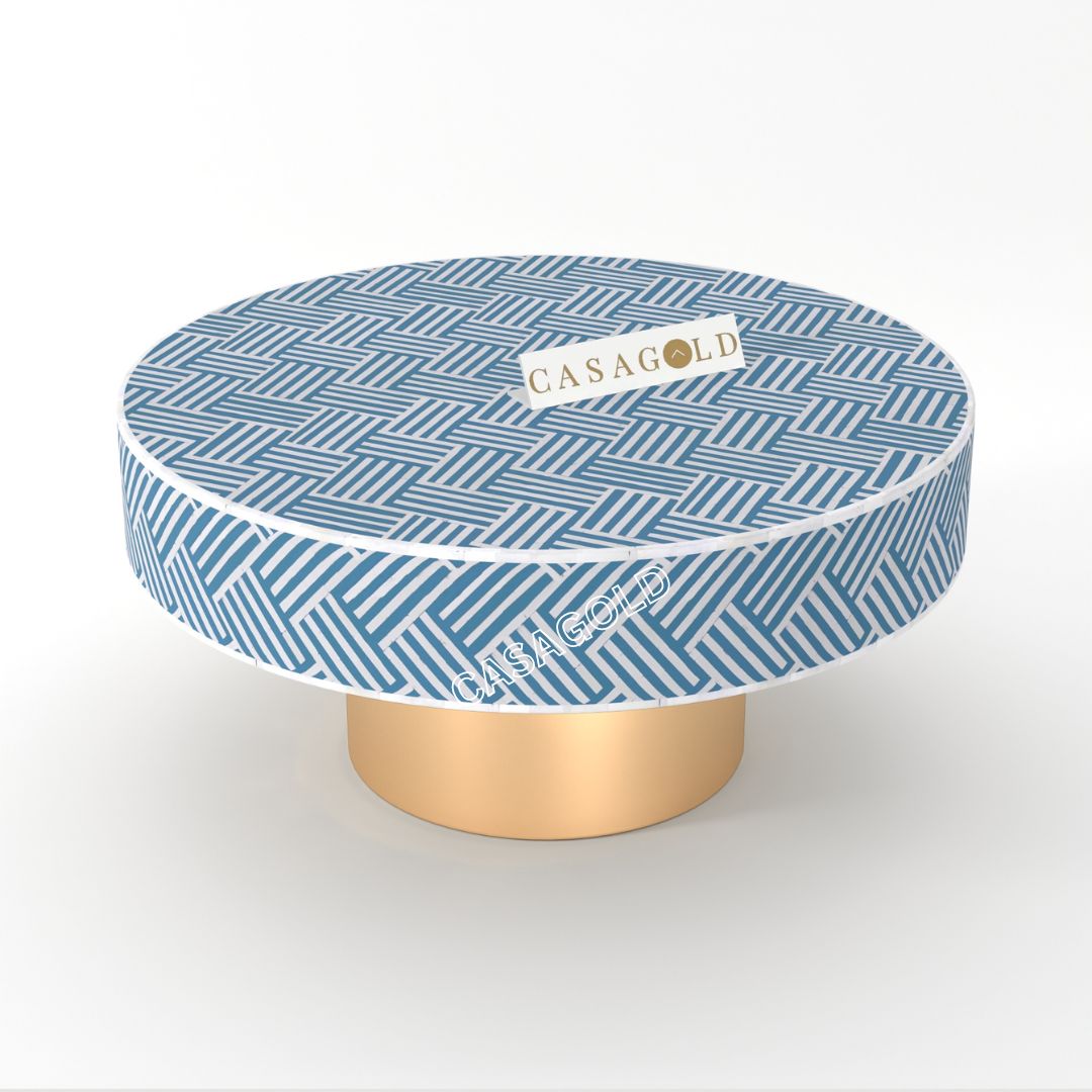 Artistic round coffee table, bone inlay