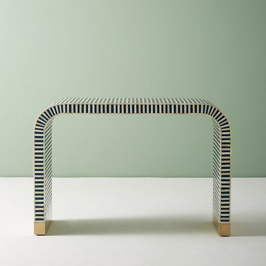 Black Rectangular Bone Inlay Console for Living Room