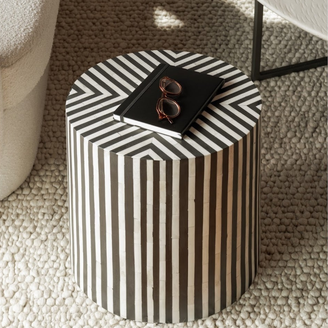 Black and White Drum Inlay Side Table