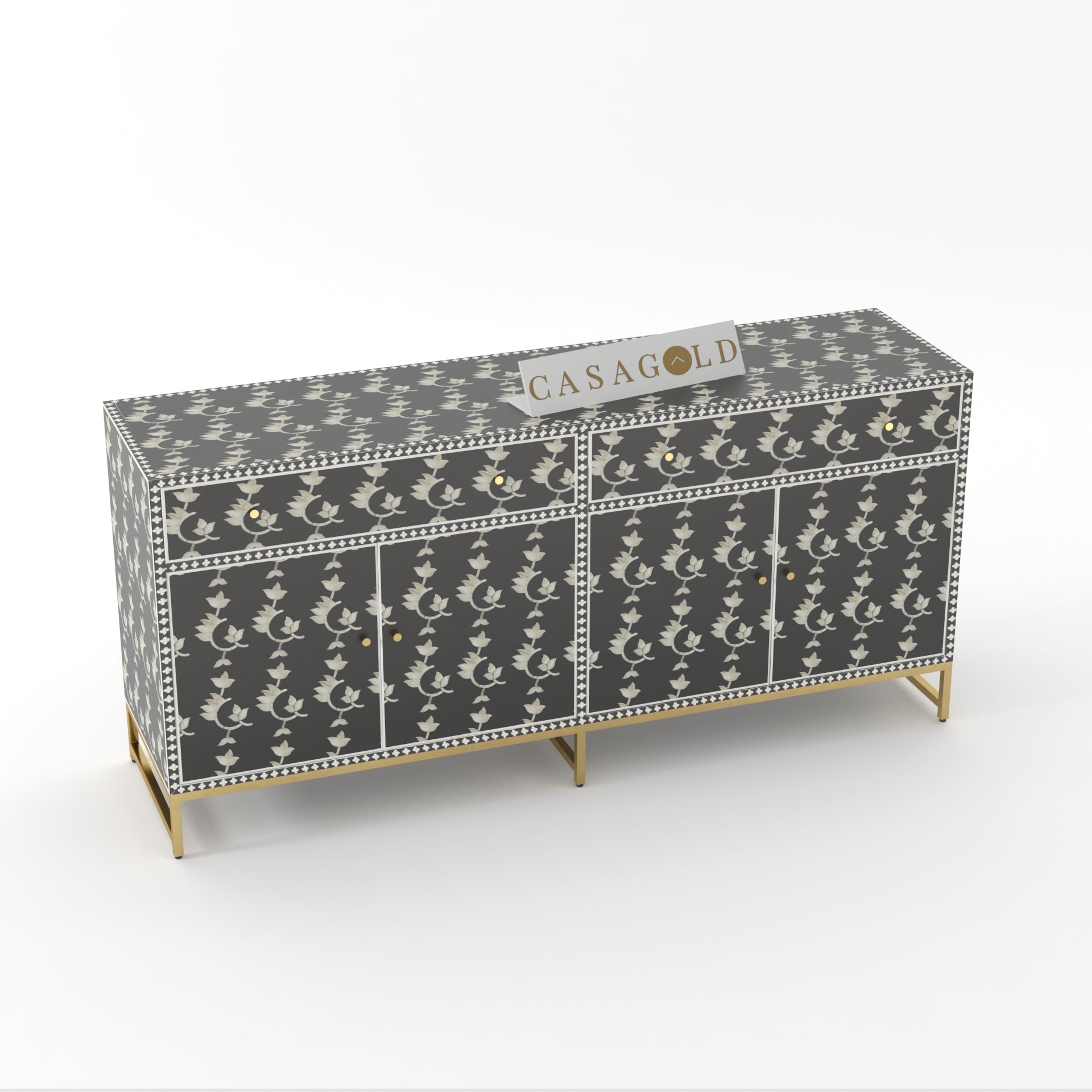 Black and White Geometric Inlay Sideboard