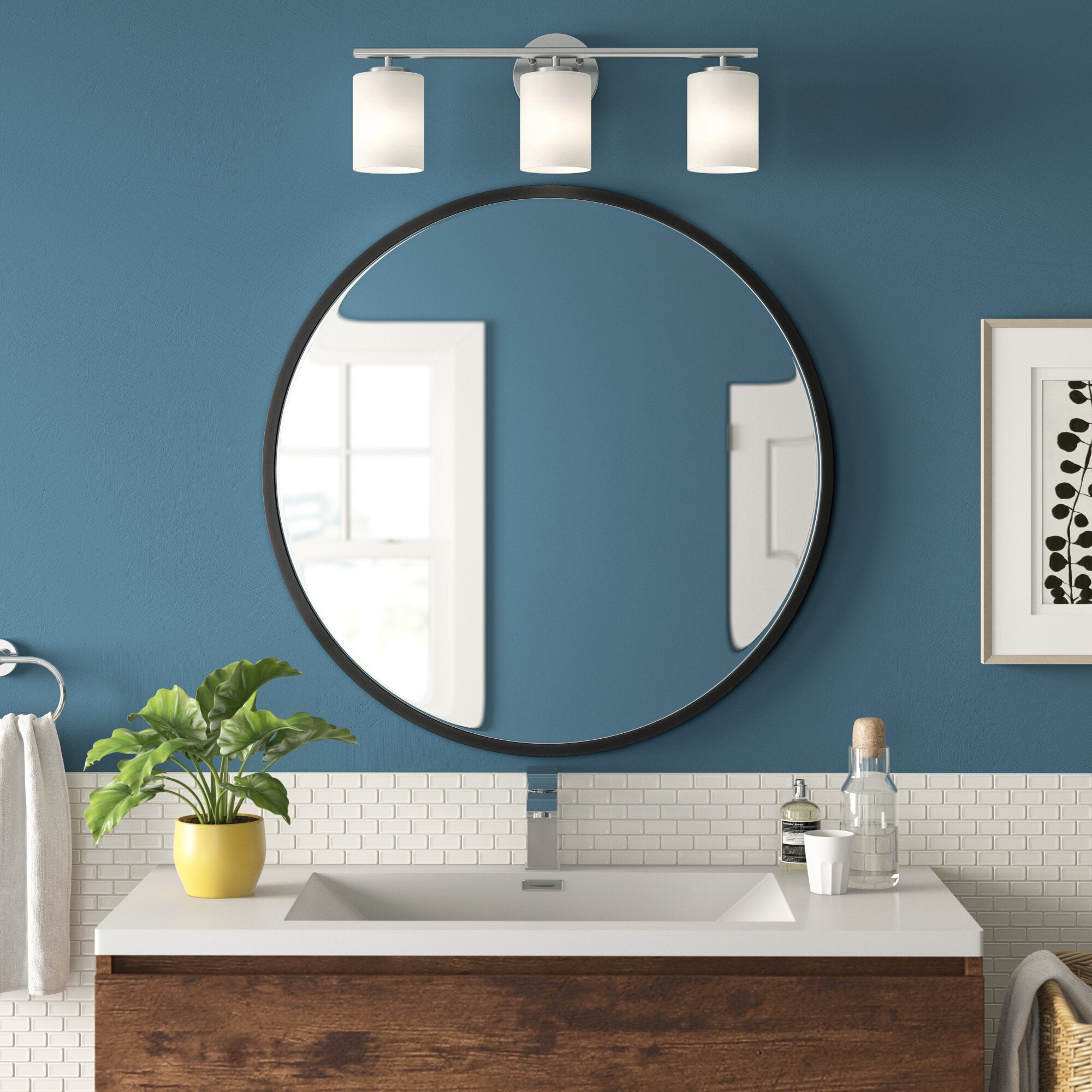 Black metal-framed glass mirror for modern homes