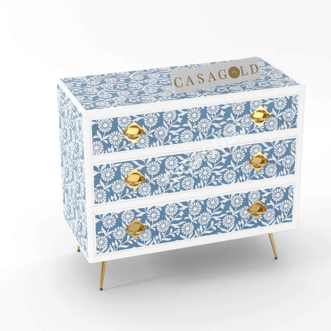 Blue and White Bone Inlay Chest of Drawers