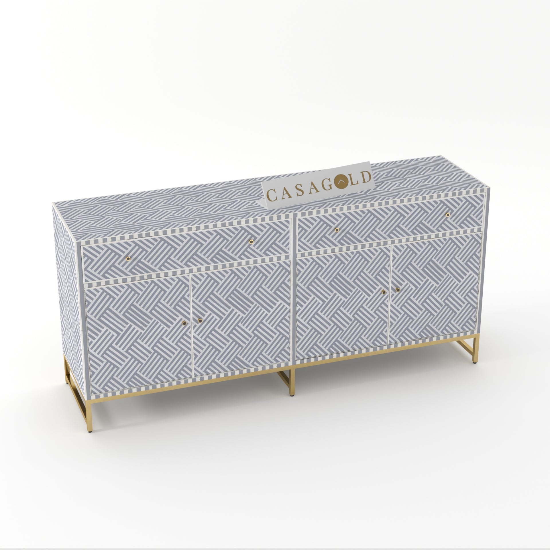 Grey Bone Inlay Storage Cabinet with Doors