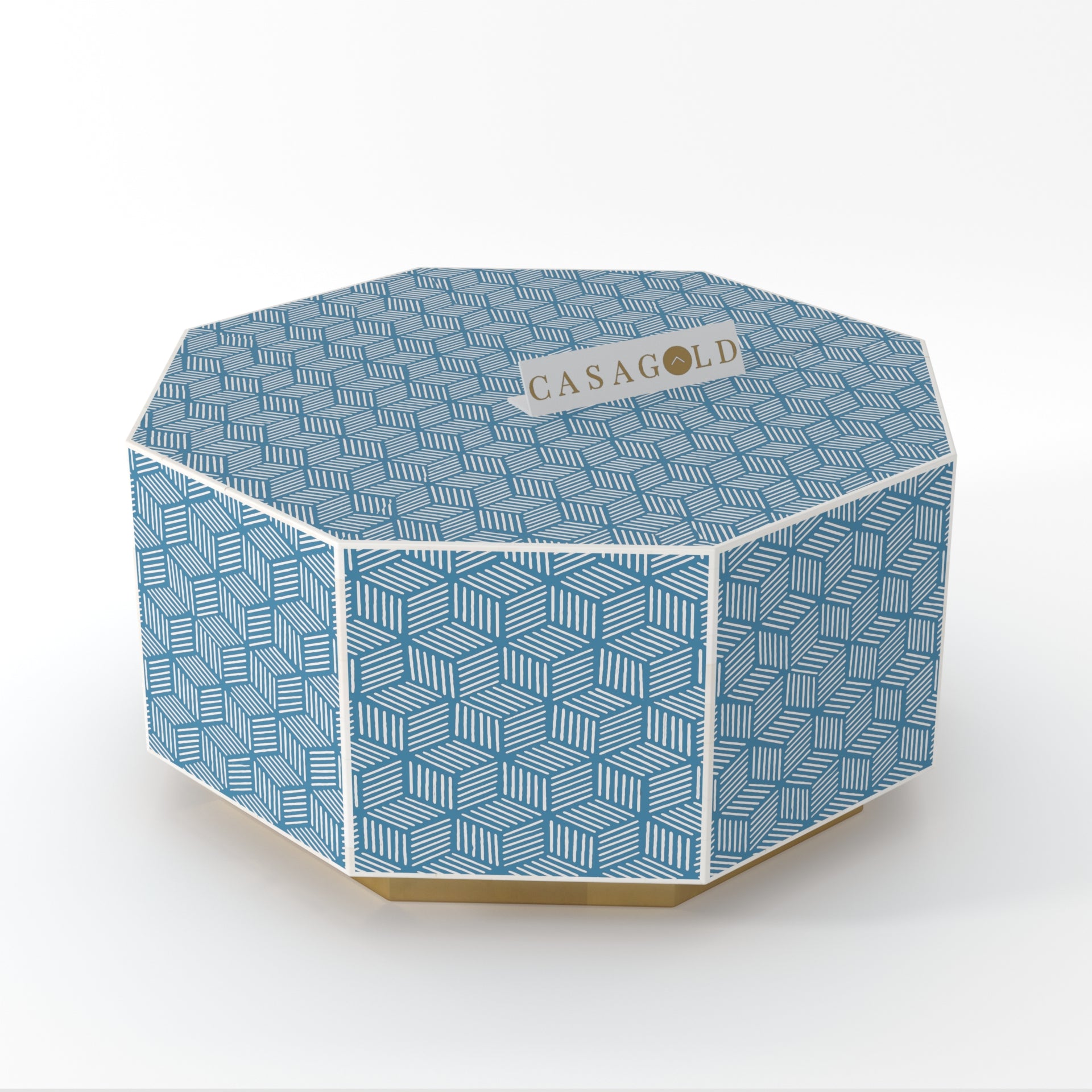 Bone Inlay Hexagonal Coffee Table with Geometric Design