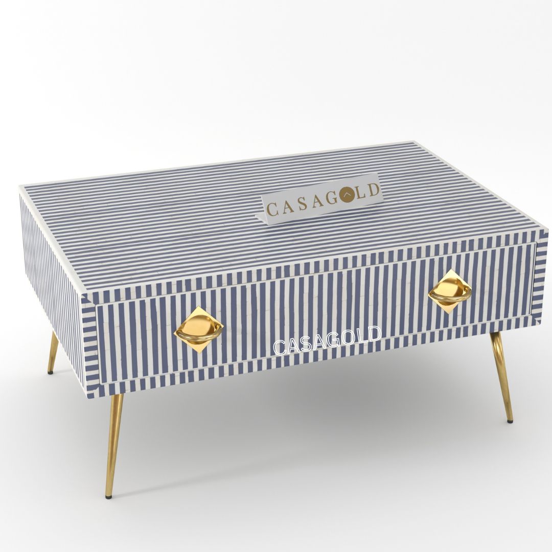 Compact Bone Inlay Rectangular Coffee Table for Living Rooms