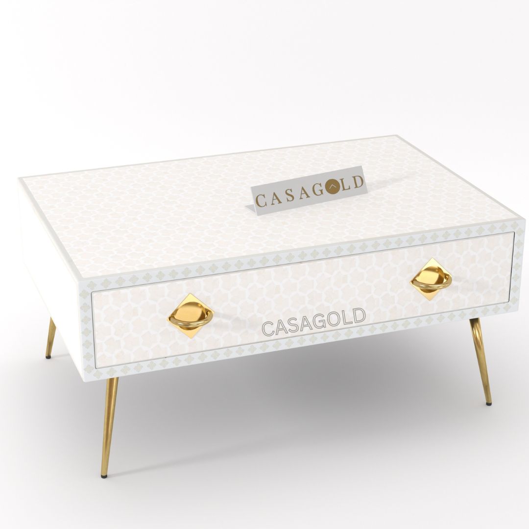 Bone Inlay Rectangular Coffee Table with Abstract Patterns