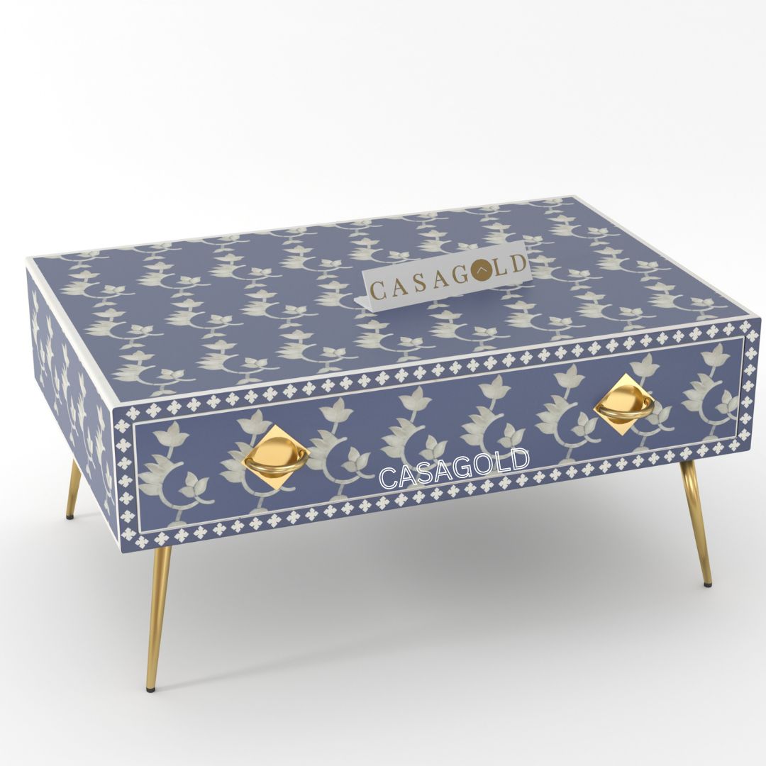 Bone Inlay Rectangular Coffee Table with Abstract Patterns