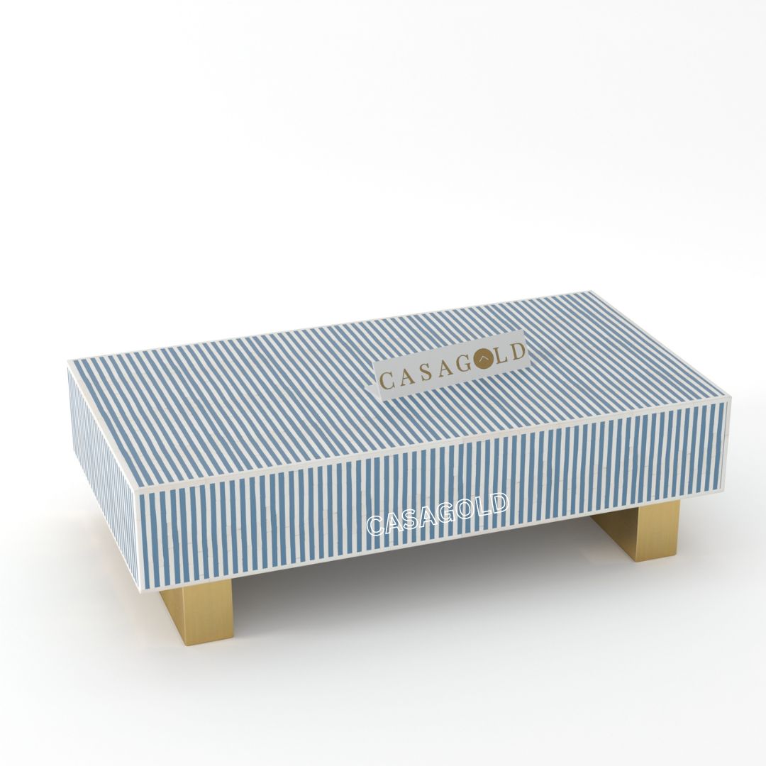 Bone Inlay Rectangular Table with Chevron Pattern