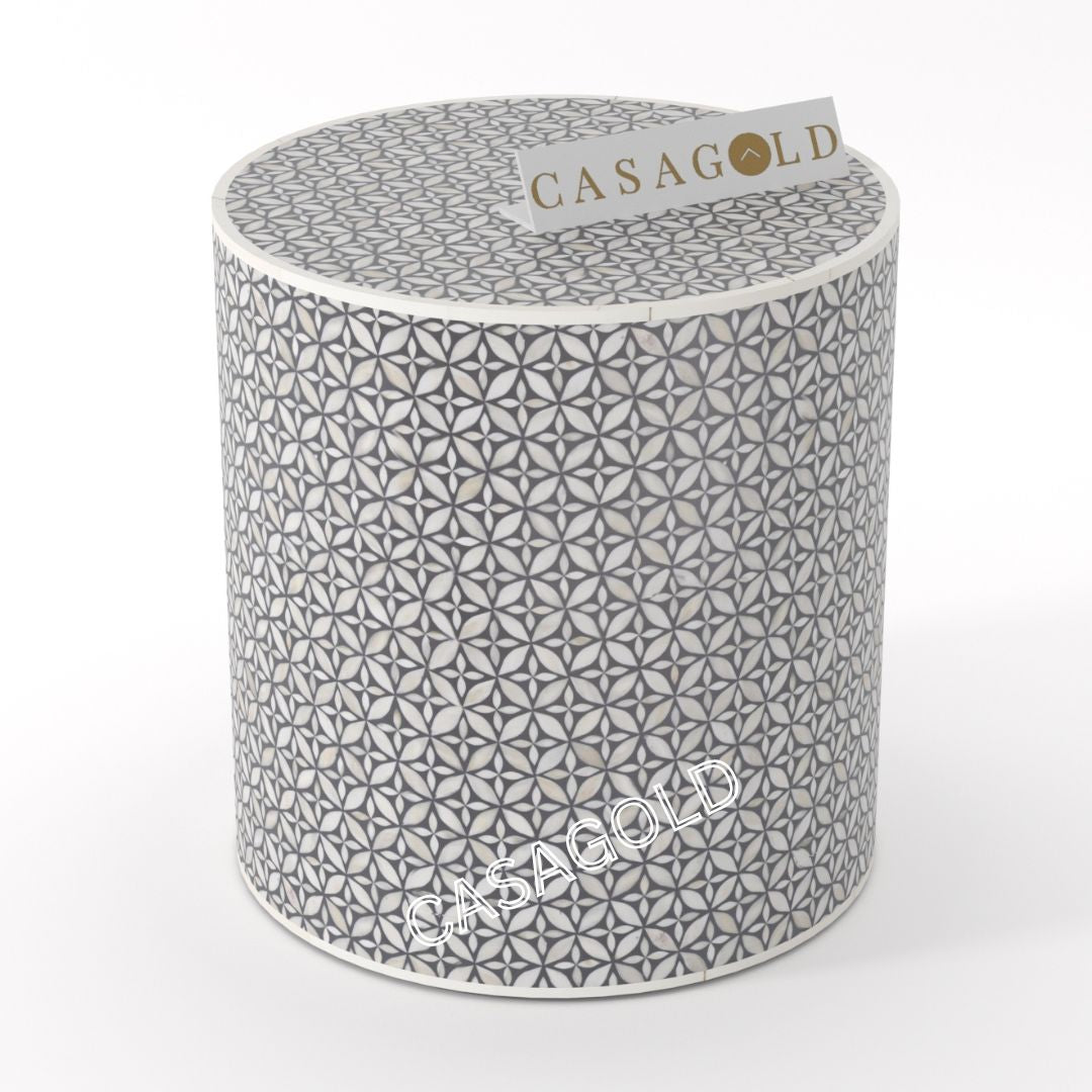 "Bone drum inlay side table for a premium look"