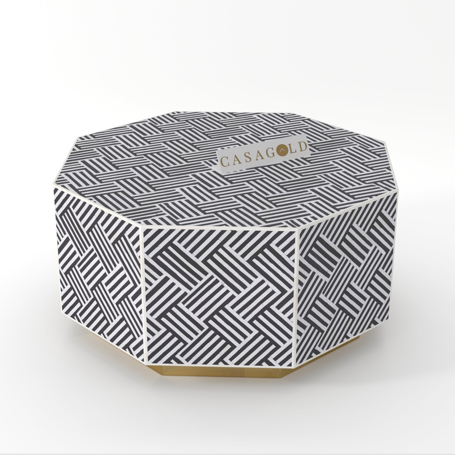 "Bone inlay hexagon coffee table with intricate floral design"