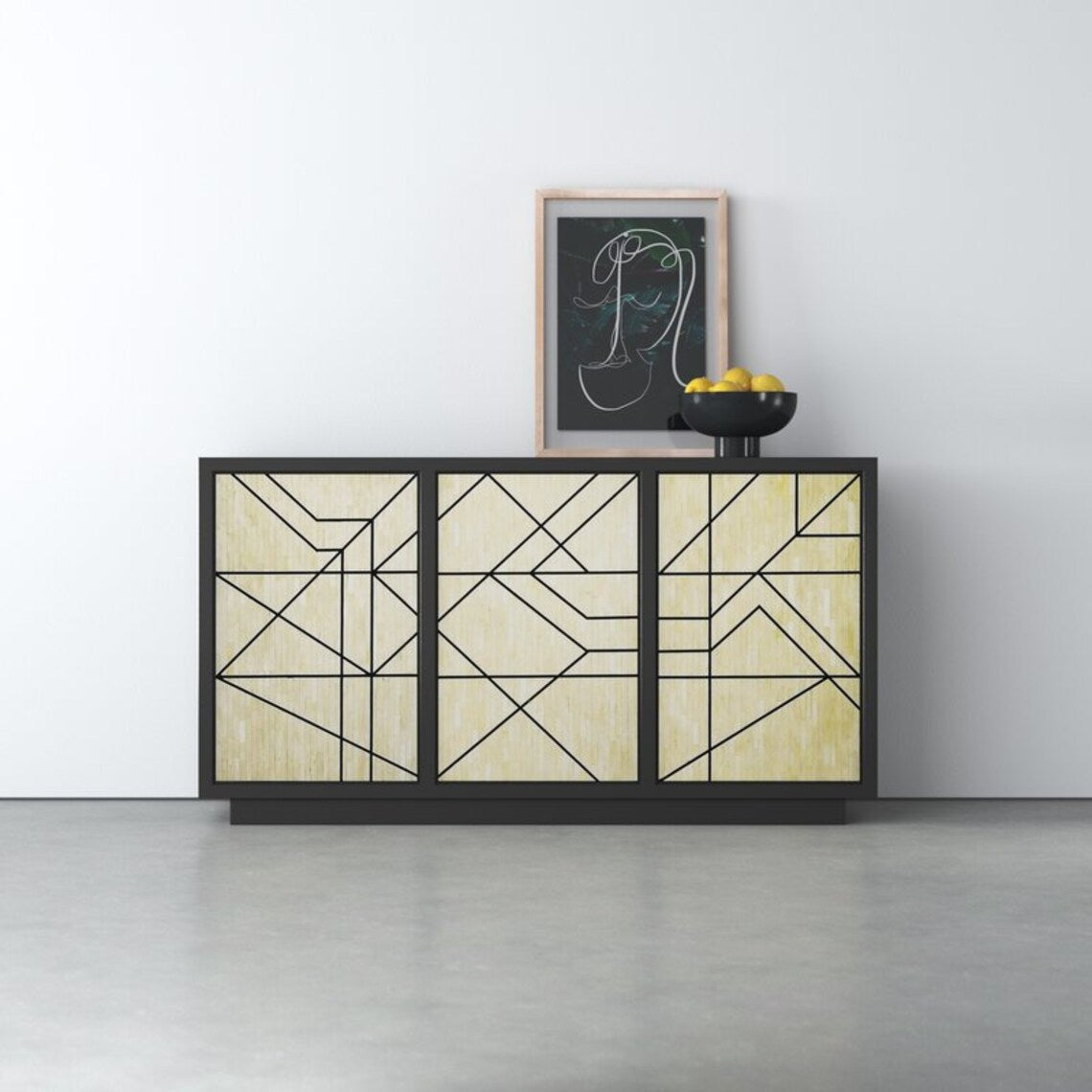 Charcoal and silver bone inlay sideboard with modern flair.