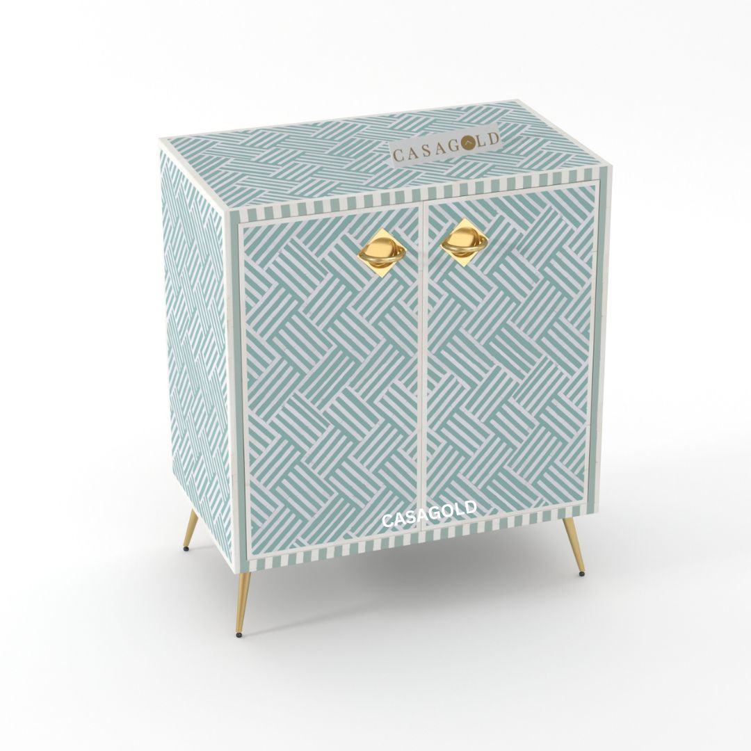 Chevron Blue Bone Inlay Chest of Drawers