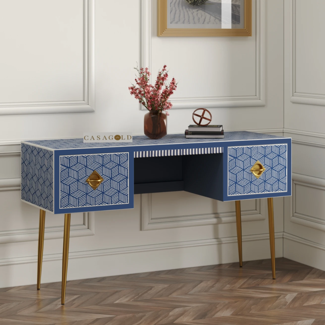 Chevron Pattern Bone Inlay Study Desk