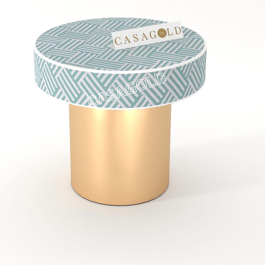 Chevron Pattern Bone Inlay Table with Circular Top
