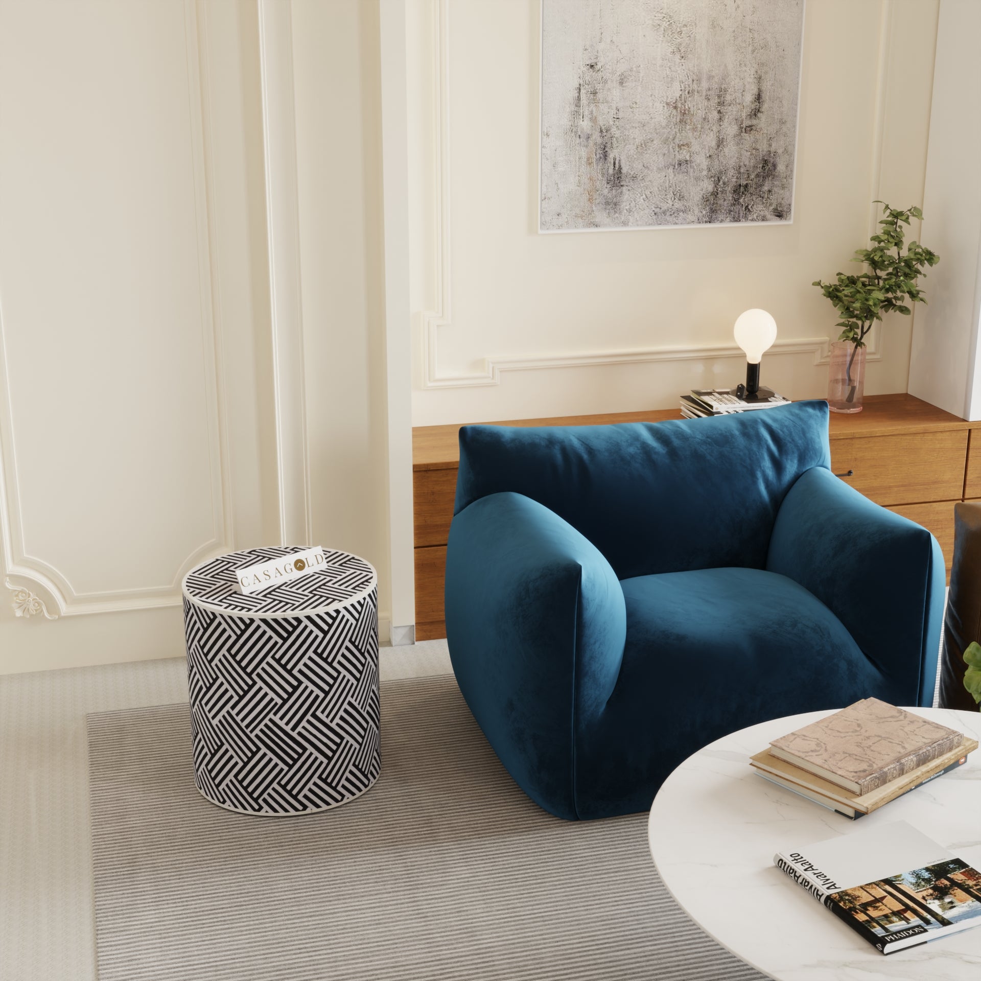 Chevron Pattern Drum Inlay Side Table