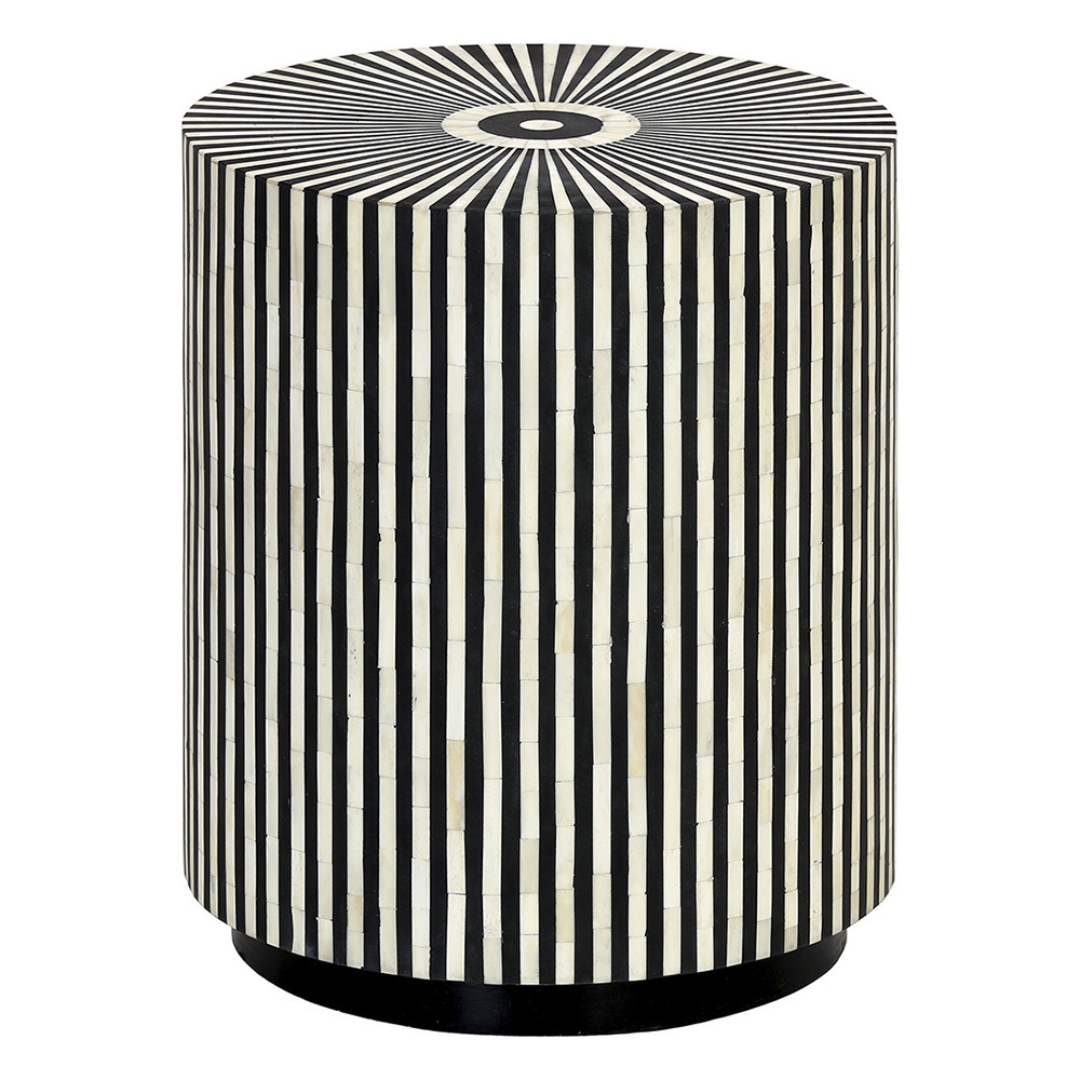 Classic Bone Inlay Drum Side Table