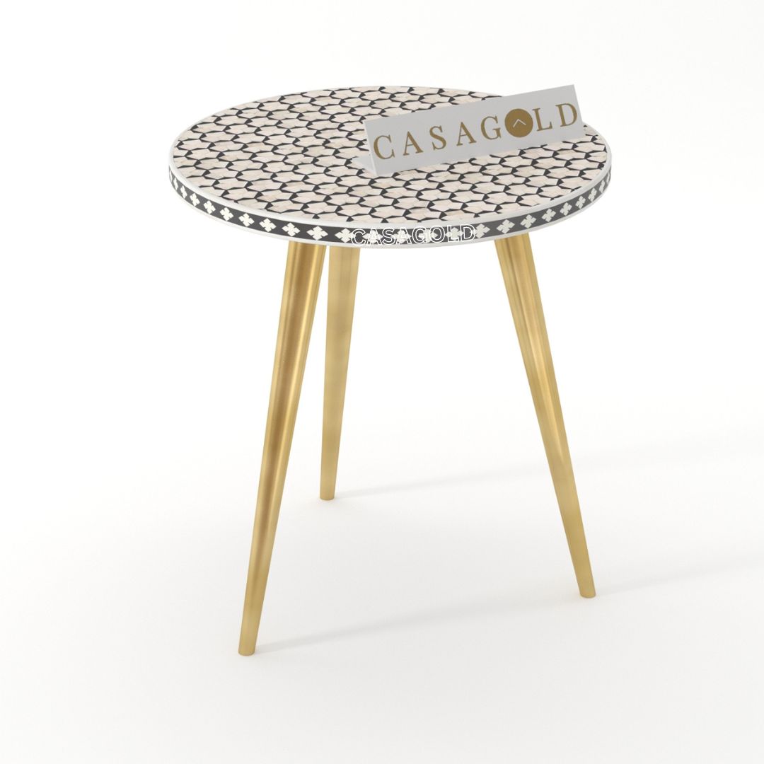 Classic MOP Inlay Round 3-Leg Side Table