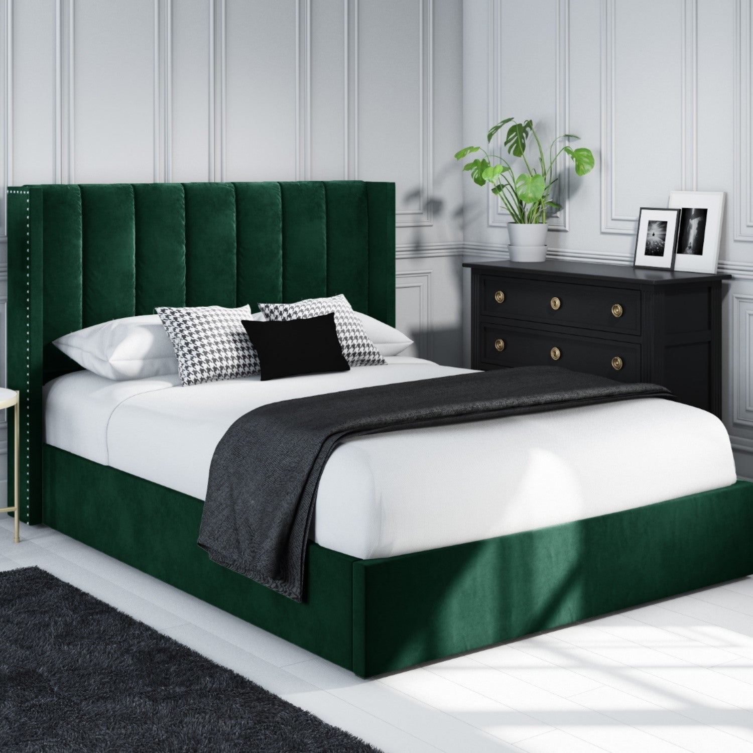 Classic velvet wings bed frame for cozy elegance