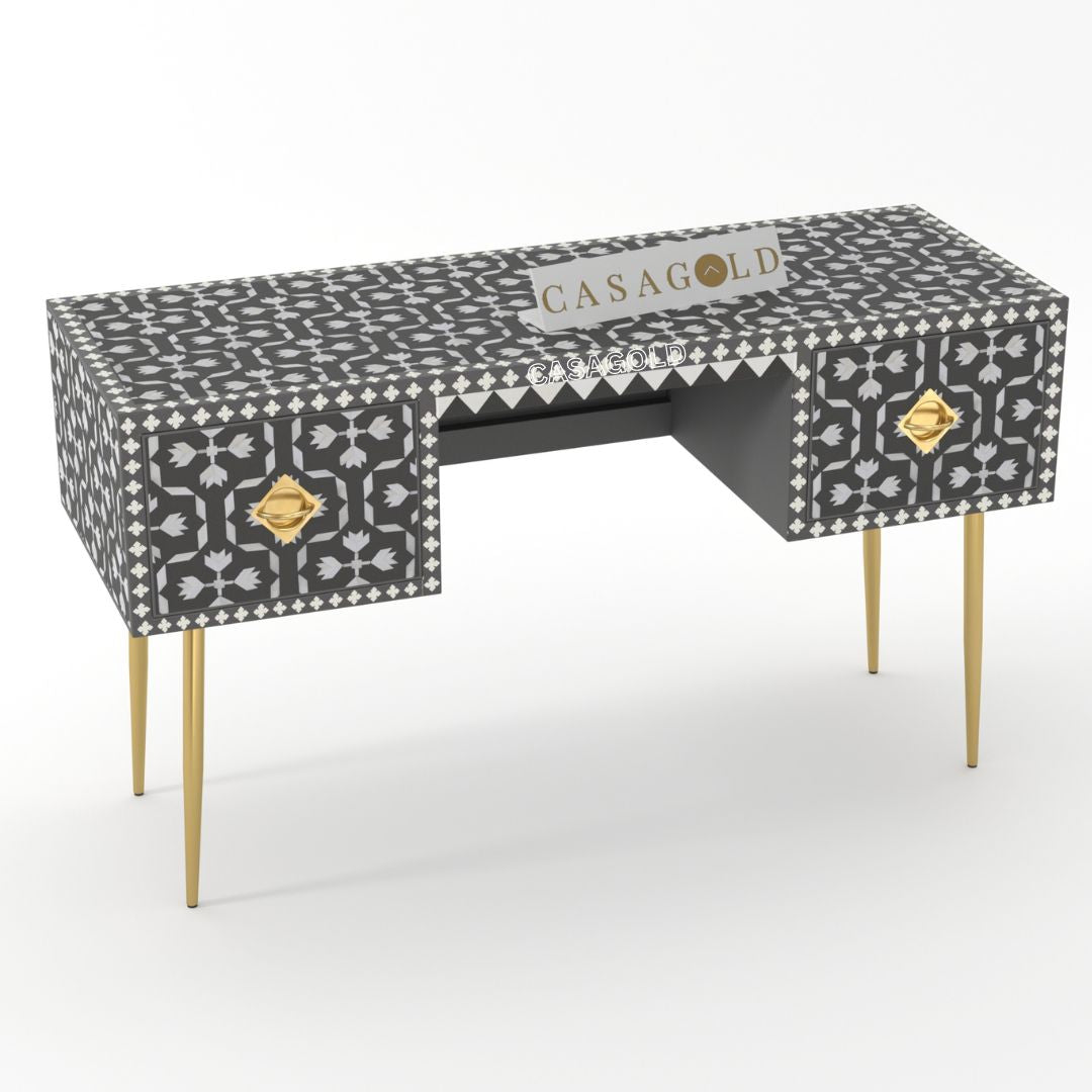 Classic floral bone inlay executive desk with elegant handcrafting