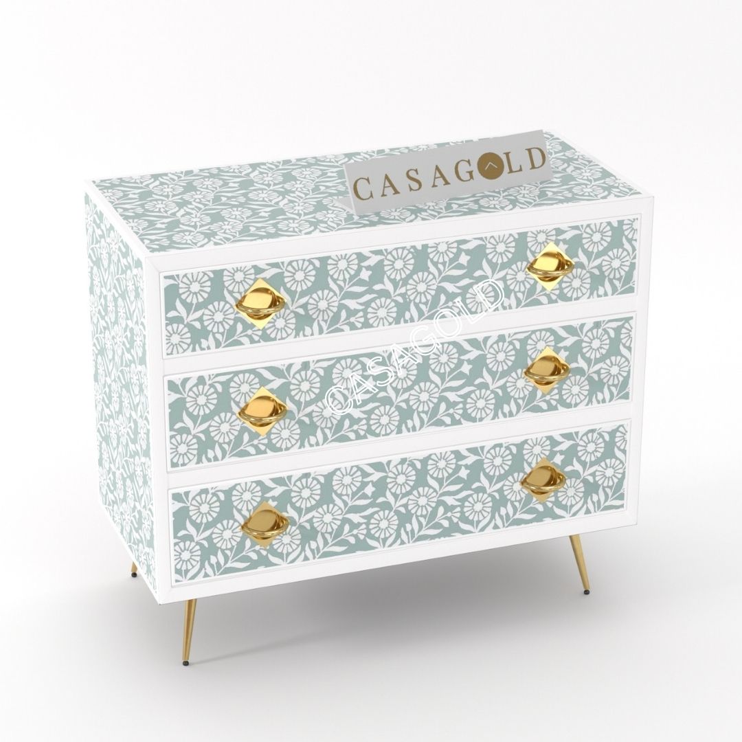 Coastal-inspired seagreen and white inlay chest for chic interiors