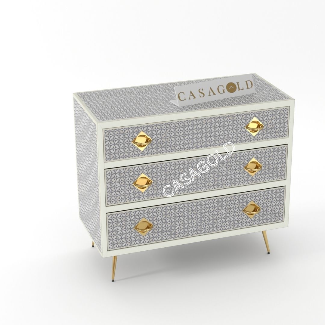 Coastal-style white inlay storage cabinet