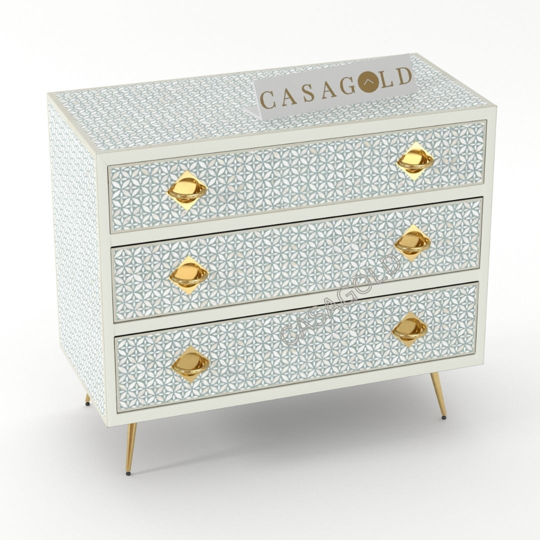 Coastal White Bone Inlay Storage Cabinet