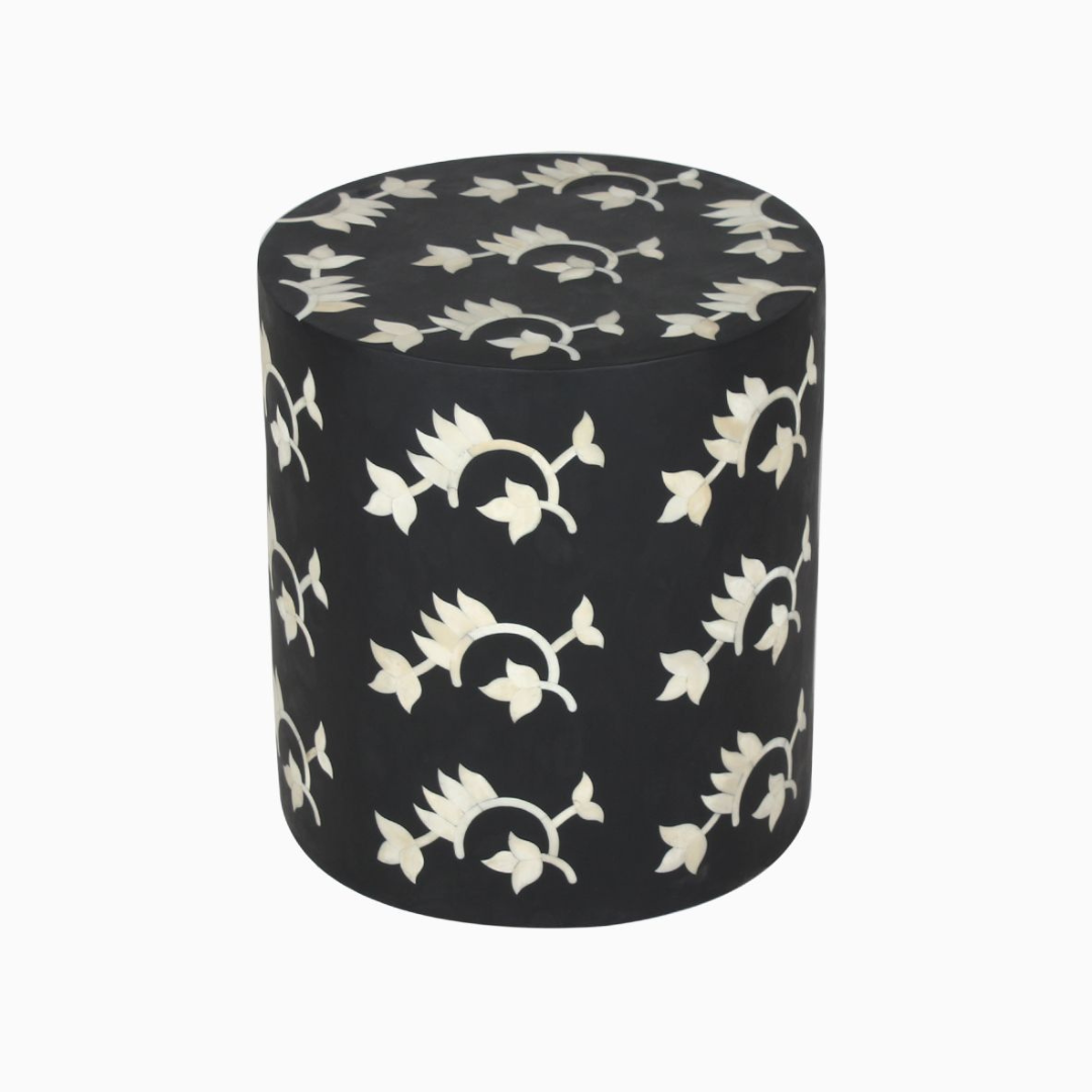Compact Bone Drum Inlay Side Table