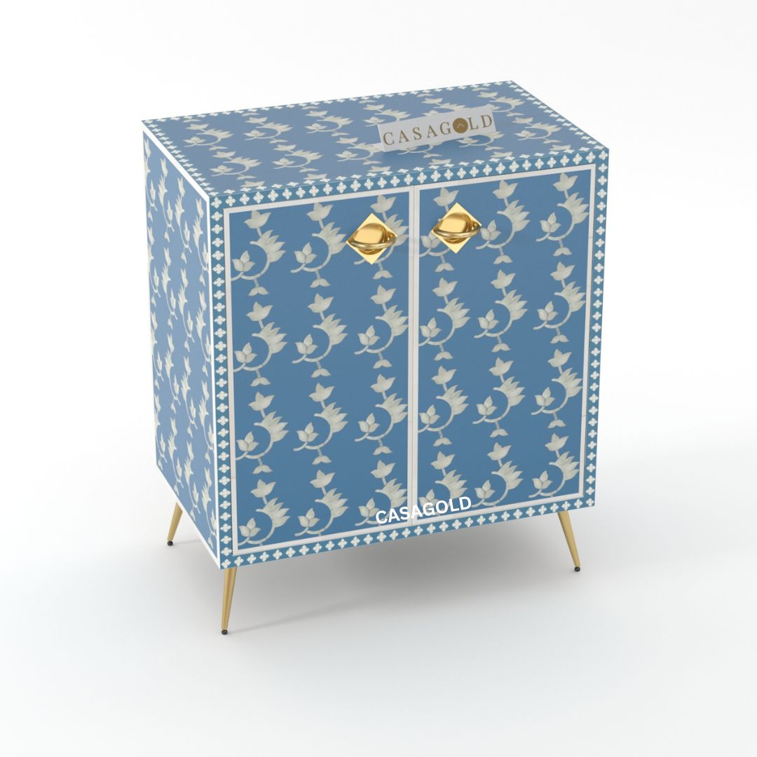 Compact Bone Inlay Cabinet with Drawers
