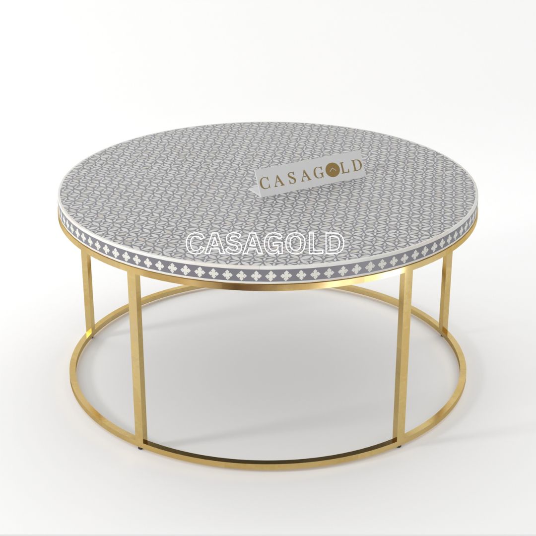 Compact Bone Inlay Coffee Table Round
