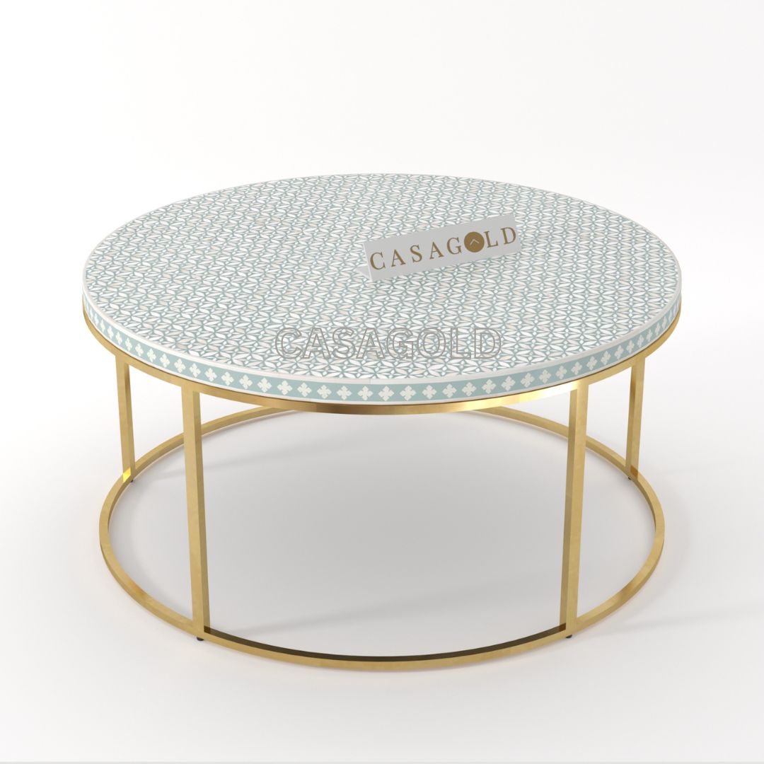 Compact Bone Inlay Coffee Table Round