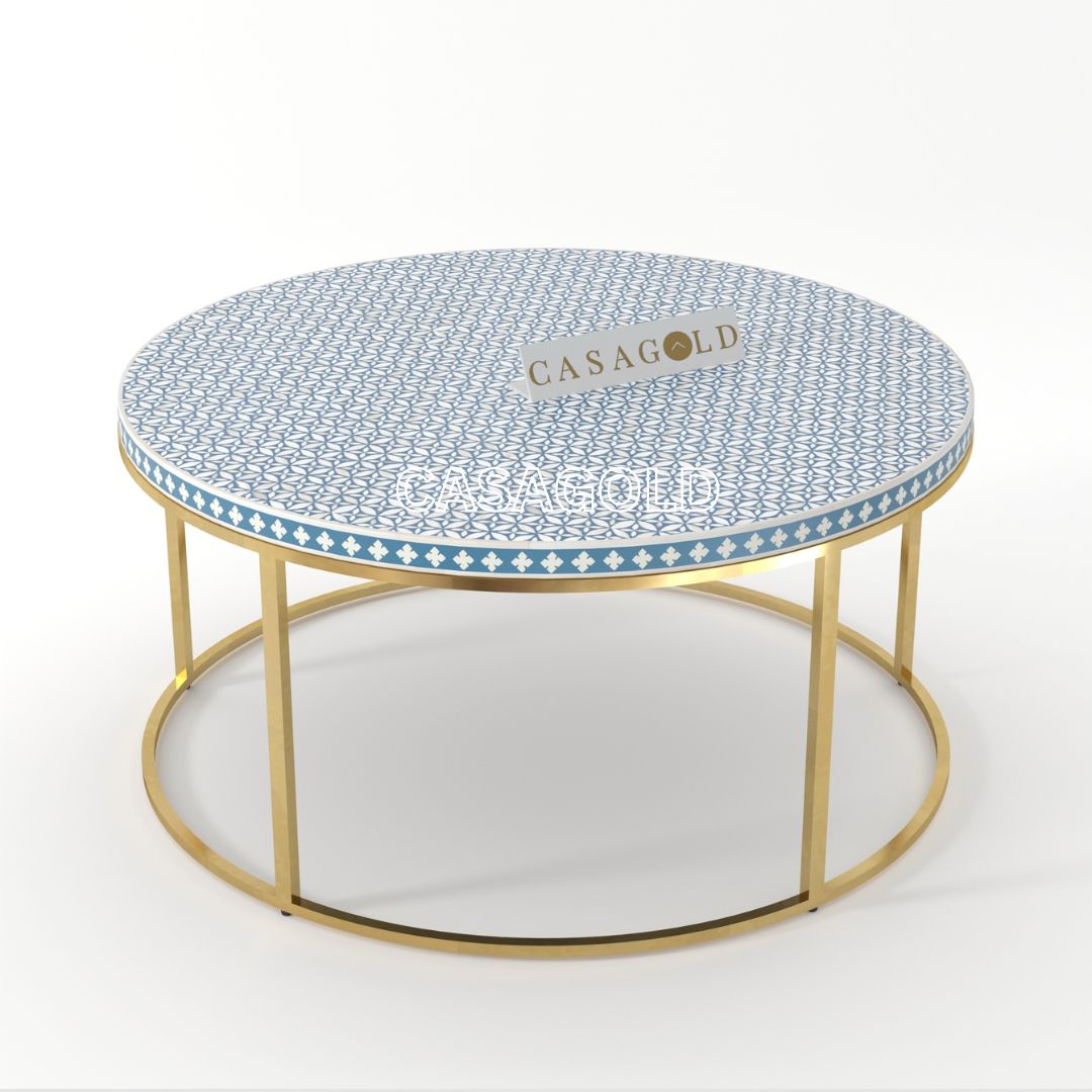 Compact Bone Inlay Coffee Table Round