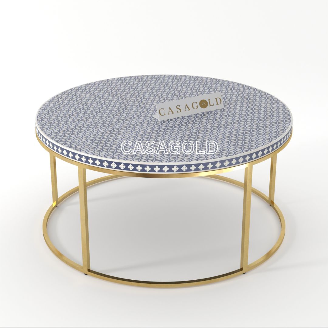 Compact Bone Inlay Coffee Table Round