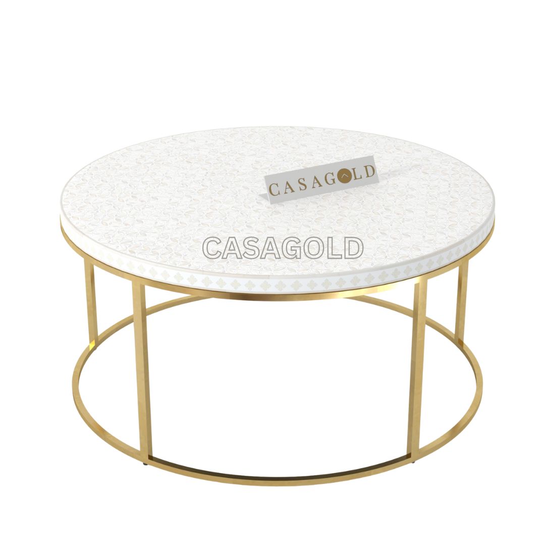 Compact Bone Inlay Coffee Table Round