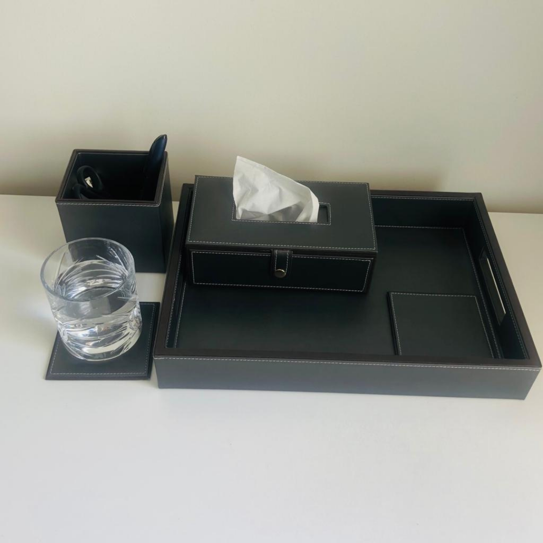 Compact leather organizer for desk essentials