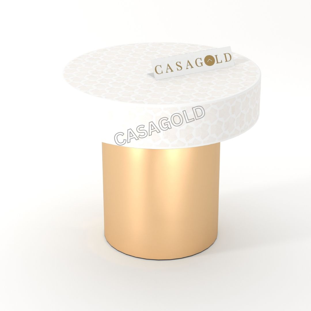 Compact Round Bone Inlay Bedside Table for Small Spaces