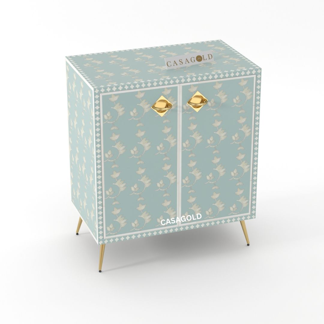 Compact inlay storage cabinet with drawers