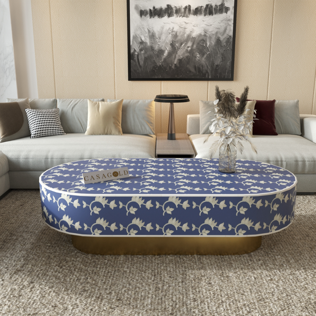 Decorative Bone Inlay Oblong Coffee Table