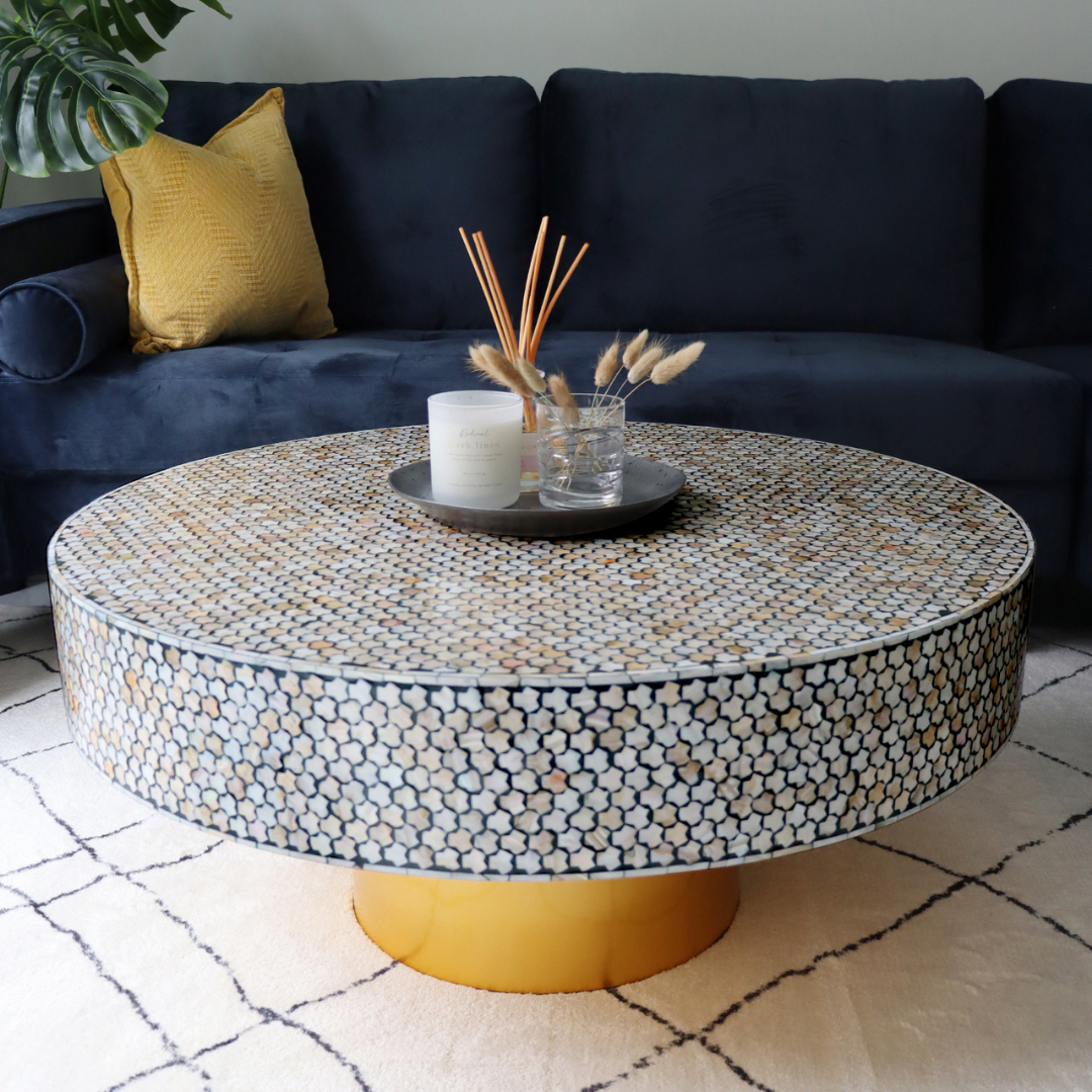 Decorative Round Bone Inlay Coffee Table Style