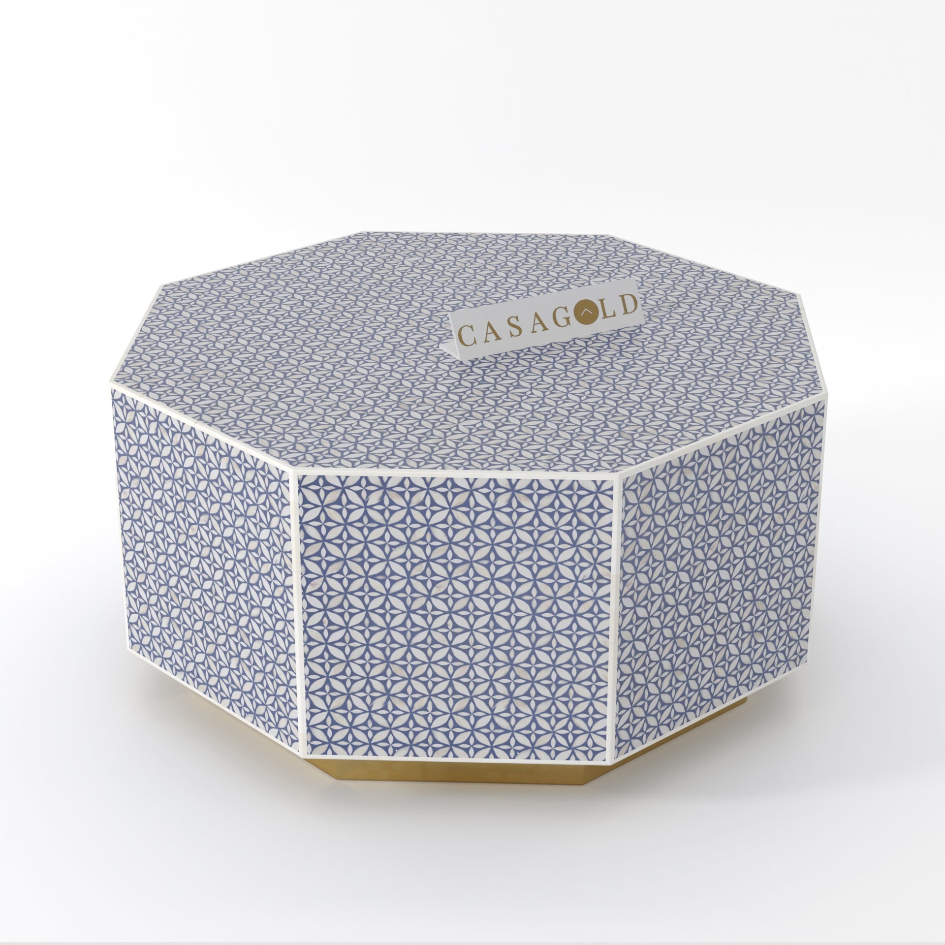 Designer Bone Inlay Hexagon Table with Tribal Art