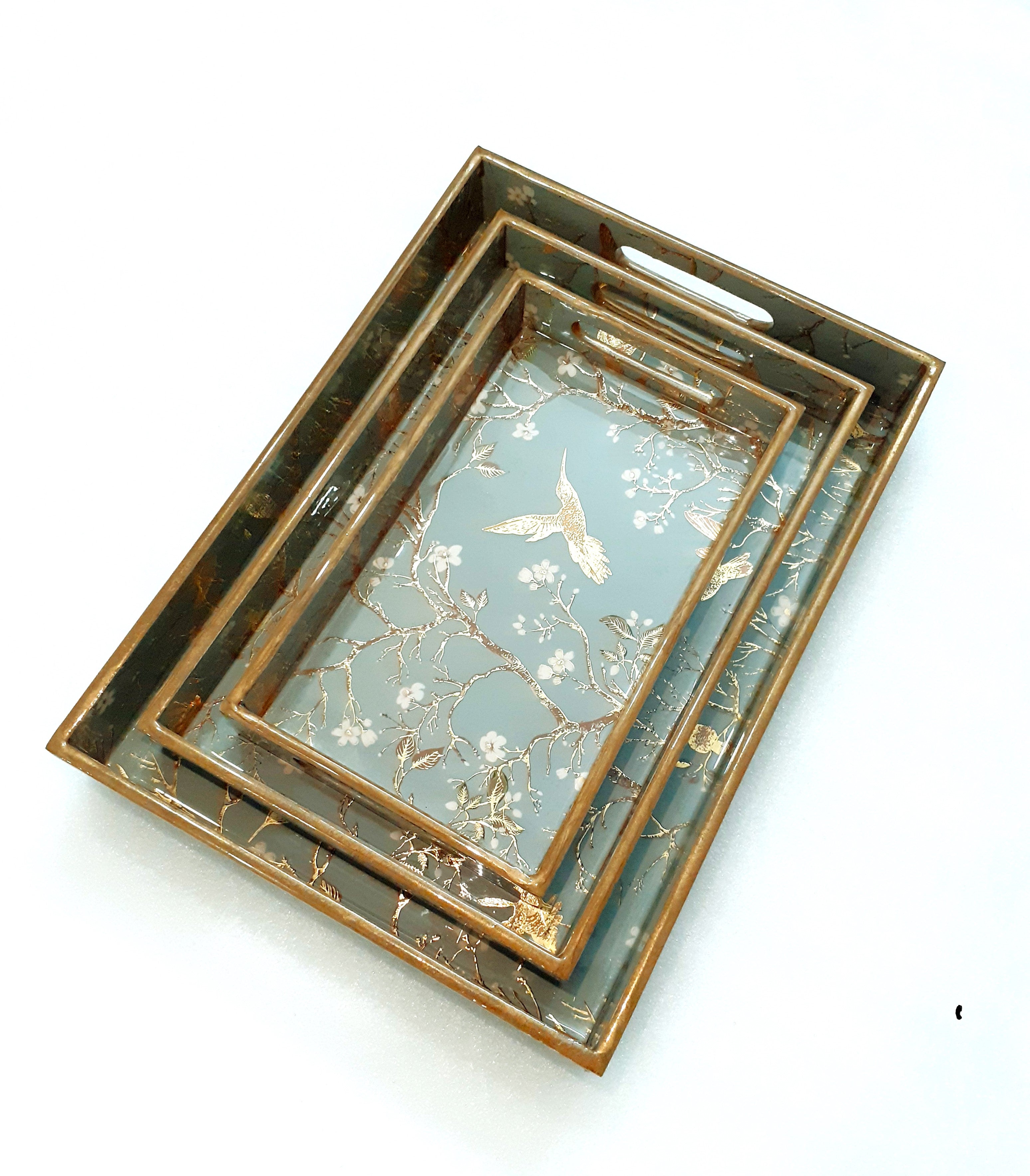 Luxury wooden tray with elegant gold trim