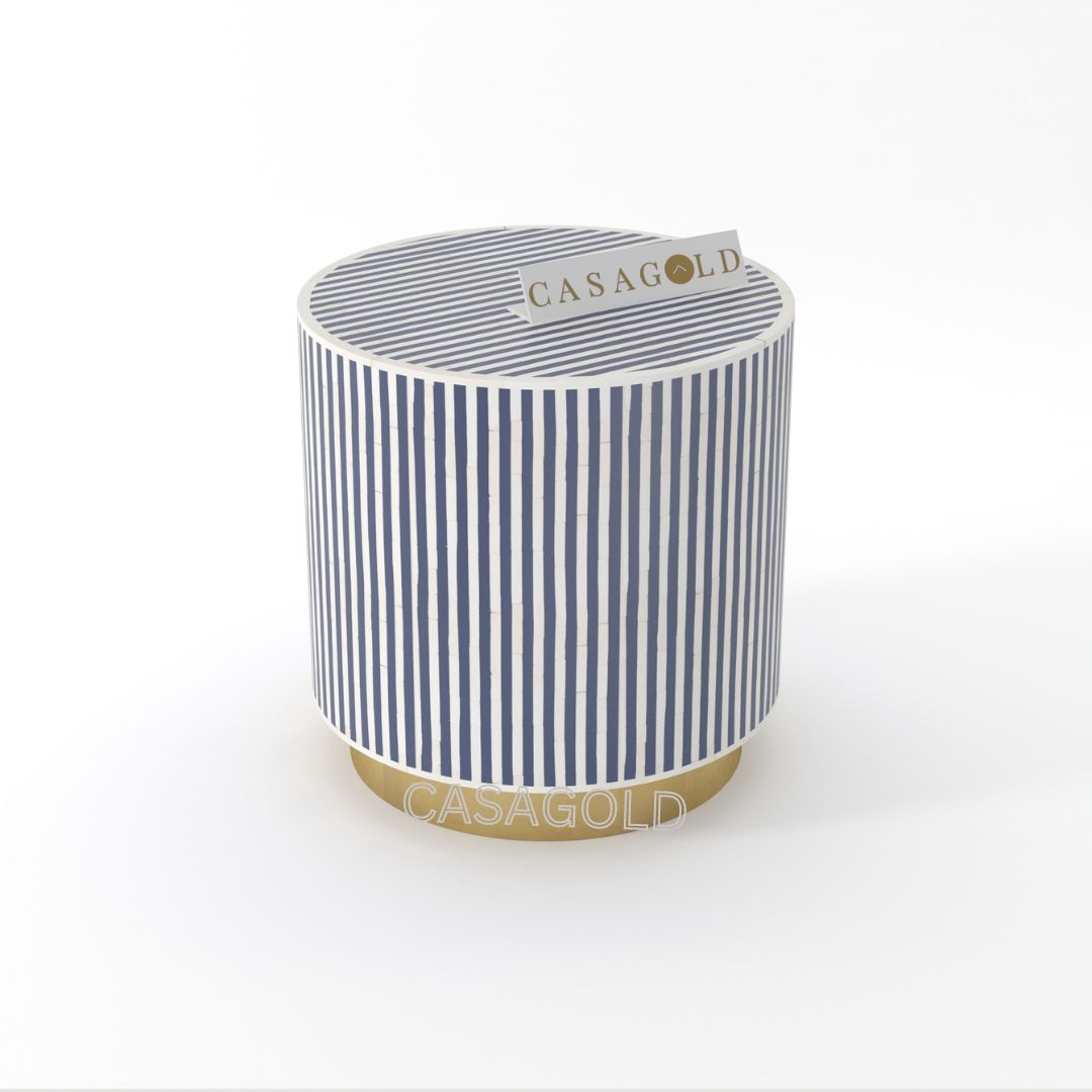 Drum Inlay Side Table with Metal Base